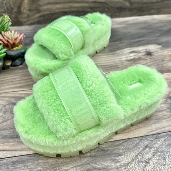 ❌SOLD❌NIB UGG Fluffita 9 40 Parakeet Green Clear Slide Slipper Platform Sandals - Picture 3 of 12